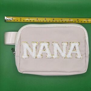 "NANA" Chenille Letter Crossbody Bag Beige